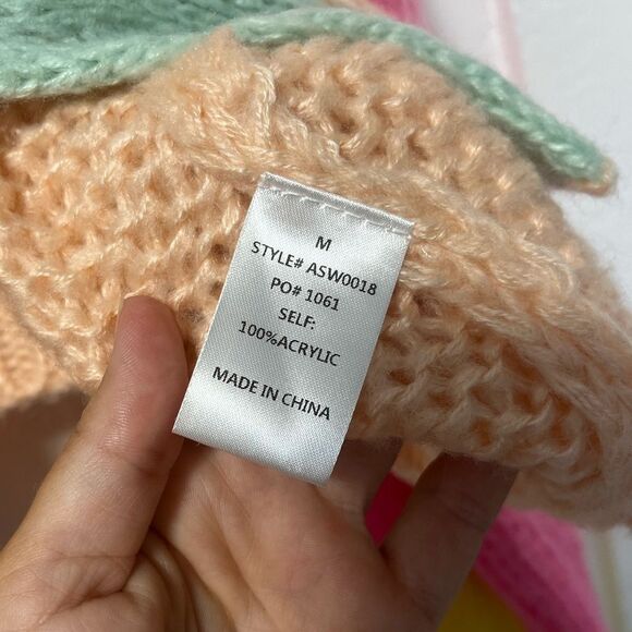 NWT AnnieWear Los Angeles Color Block Rainbow and Peach open knit sweater size M - Picture 5 of 7